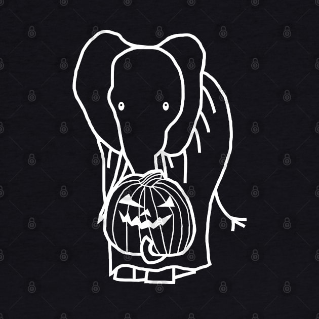 Minimal White Line Elephant with Halloween Horror Pumpkin Ghost Costume by ellenhenryart